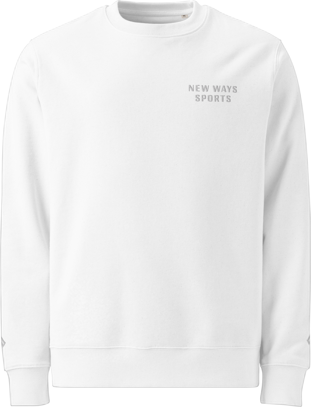 First Flight — white heavyweight sweatshirt with tonal NEW WAYS SPORTS embroidery